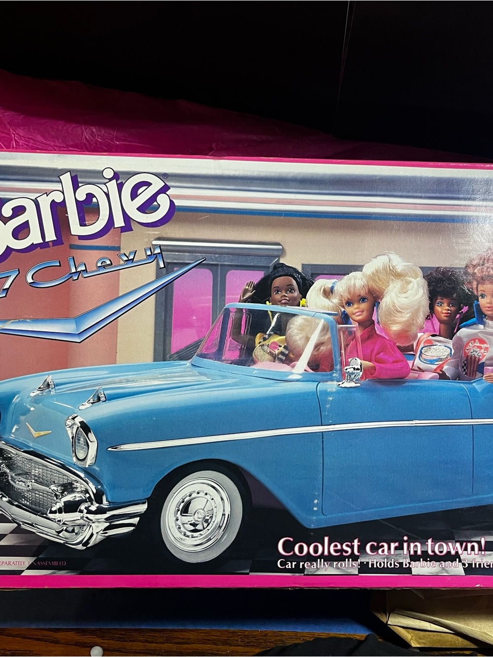 MIB 1989 Vintage Barbie '57 Chevy Convertible Car Blue Mattel #3561